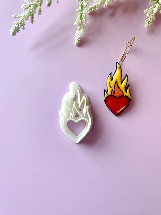 Burning Flame Heart - Polymer Clay Cutter