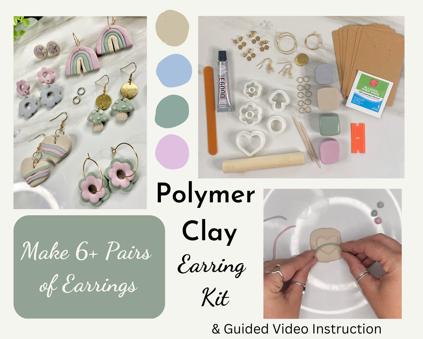 DIY Polymer Clay Earring Kit - SPRING RETRO BOX - Makes 6 sets of Earrings- Guided Video Tutorial