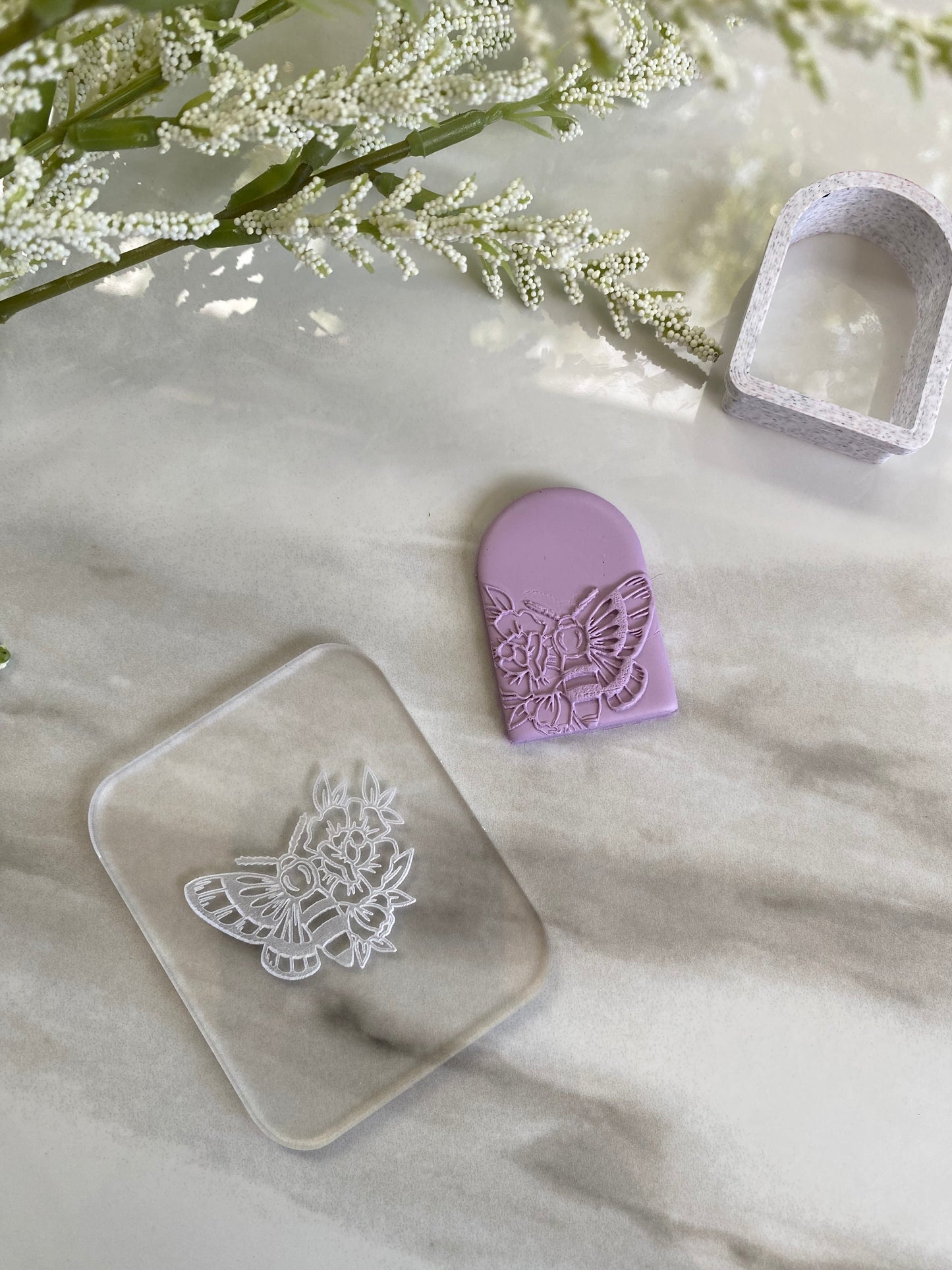 Polymer Clay Texture Stamp - Floral Butterfly